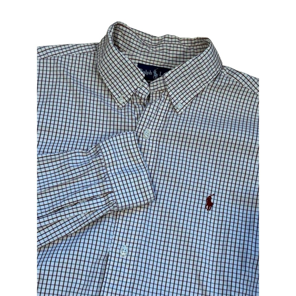 Ralph Lauren Shirt Men L purple Green Check Oxford Cloth Button Down Long Sleeve